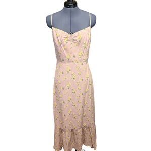 Reformation Floral Midi Dress Pink Yellow Ruched Slip Size 10